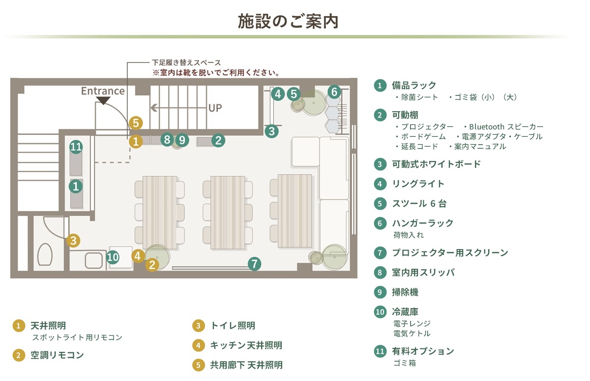 たまりば 浜松町の間取り図(照明スイッチ・リモコン・備品の位置)
