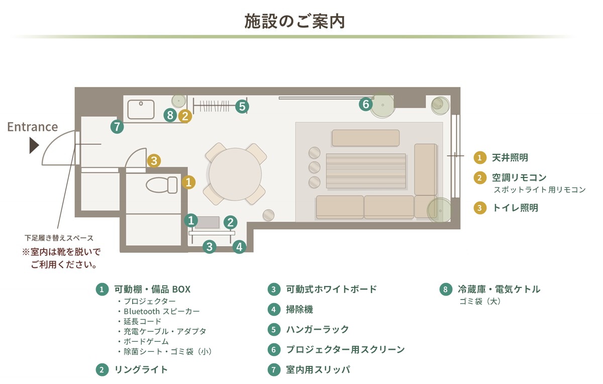 たまりば 関内馬車道 Castleの間取り図(照明スイッチ・リモコン・備品の位置)